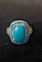 Turquoise 925 Sterling Silver Ring Blue Topaz Rhinestone Size 7.5 - £29.20 GBP