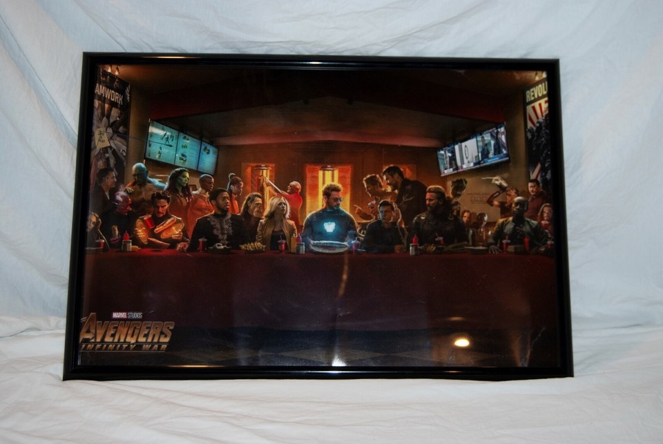 AVENGERS LAST SUPPER IRON MAN HULK THOR LOKI HAWKEYE GLASS FRAMED 20X30 ... - $76.49