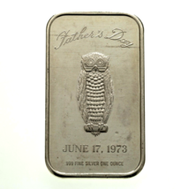 1973 Father’s Day Silver Art Bar By Madison Mint 1 Oz. Pure (Owl) - £80.05 GBP