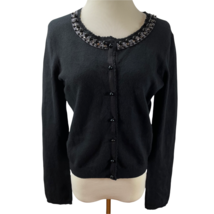 Rebecca Taylor Silk Cashmere Beaded Neckline Black Cardigan Size M - $68.50