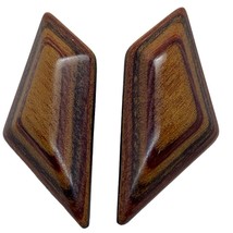 antique vintage wood art clip on earrings - £23.84 GBP