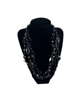 Triple Strand Black Beaded Necklace Silver Tone Adjustable Layered - £14.77 GBP