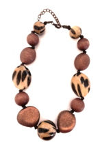 Gorgeous Jewelry Choker Necklace Large Beads Glass Brown Beige Dark Copp... - $19.00