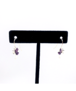 Tinkerbell Fairy Earrings Silver Tone Purple Glittery Enamel Hook Pierce... - $2.71 CAD