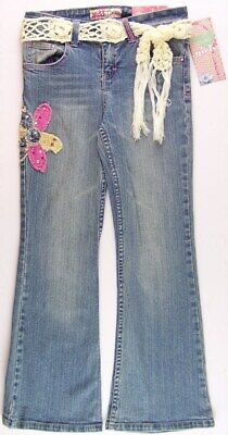 NWT Mudd Girls Sandblast Jeans w/ Crocheted Belt & Flower Applique, Size 12, $34 - $8.99