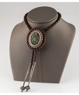 Unico Bolo Tie In Pelle Intrecciata Con Bezel In Argento E Aglet - $277.02