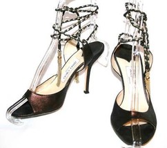 JIMMY CHOO Brown Metallic Bronze Ankle Wrap Heel Sandal Size 38  8 - £186.86 GBP