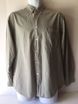 Izod Mens Button Down Shirt  Large Green Stripe Long Sleeve - £9.48 GBP