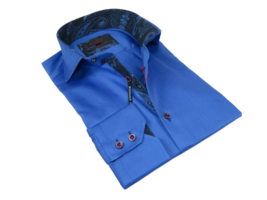 Men&#39;s Axxess Turkey Shirt 100% Egyptian Cotton High Collar 224-09 Royal Blue - £70.77 GBP