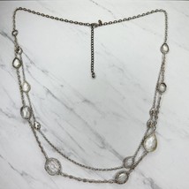 Chico&#39;s Double Strand Clear Rhinestone Silver Tone Necklace - £10.19 GBP