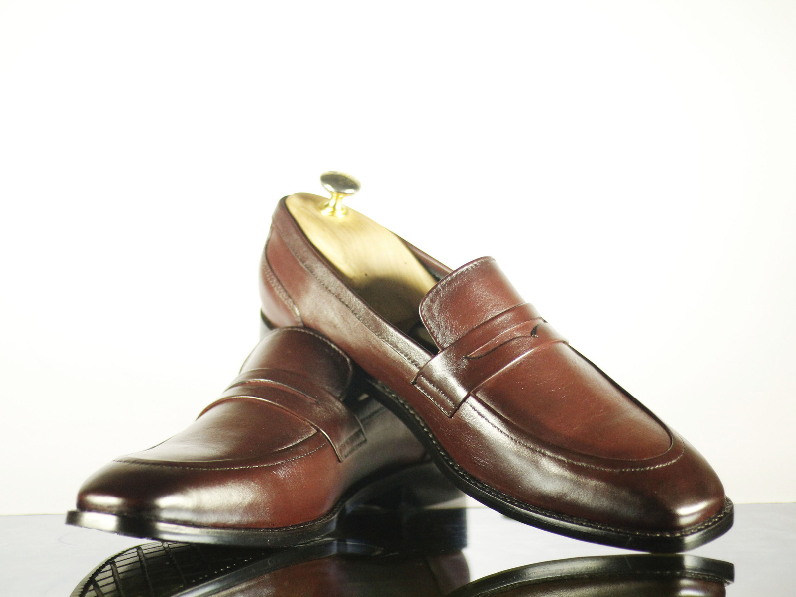 Handmade Men's Brown Leather Penny Loafers, Men Designer Dress Fashion Shoes