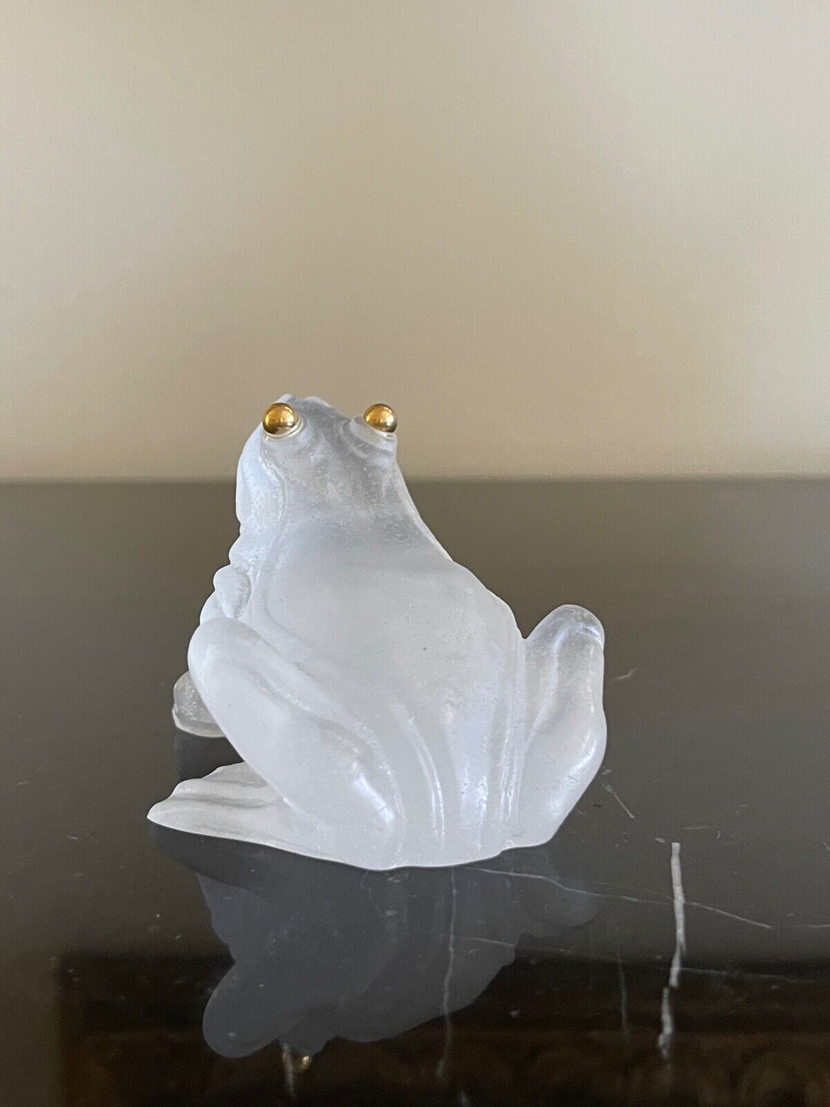 Daum Crystal White Frosted Sitting Frog Figurine Paperweight with Gold ...