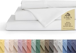 Linen Home 100% Cotton Percale Sheets King Size, White, Deep Pocket, 4 P... - $64.99