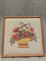 Vtg 1980s Sunset Stitchery Crewel Embroidery Finished Art Framed Basket - $69.30