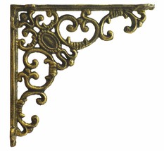 Decorative Cast Iron Wall Shelf Bracket Brace Ornate Curls Gold Decor 7.75&quot; Deep - £13.11 GBP