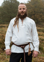 Authentic White Medieval Shirt with Lace-Up Sleeves – 100% Cotton - $49.99