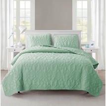 Queen Coastal Beach Starfish Seashell Seahorse Light Green Teal Quilt Set - $134.49