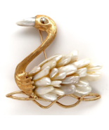 14k Yellow Gold Swan Brooch Pin with Freshwater River Pearls Jewelry (#J... - $2,571.30 CAD