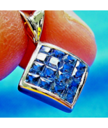 Earth mined Sapphire Princess cut Mystery set Pendant 14k White Gold Med... - $2,750.25