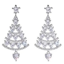 Christmas Tree Earring Crystal Heart Star CZ Drop Dangle Jewellery Party Premium - £4.27 GBP