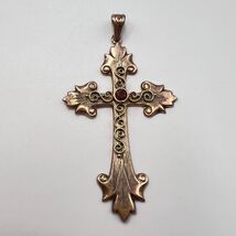 Vintage Gilt Silver 835 Christian Jewelry Pendant Cross Garnet Marked Italy - $220.00