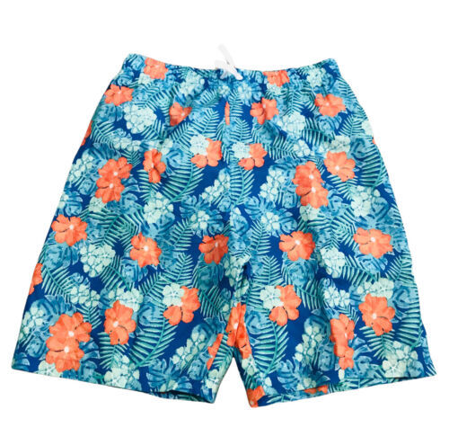 Primary image for Authentic J. Khaki Floral Print Blue Orange Boys Swim Board Shorts Size XL
