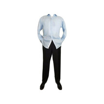 Mens 100% Linen Summer Shirt J.Valintin Turkey-Usa High Collar OBR78-09 Blue image 4