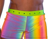 Reflective Shorts Studded Elastic Waistband Multicolor Rainbow Rave Danc... - £34.51 GBP