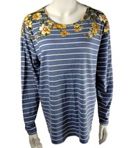 Croft &amp; Barrow Womens 2X Blue/White Floral Striped Long Sleeve Top - £12.15 GBP