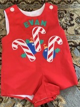Kelly’s Kids Boys Christmas Outfit CANDY CANES Size 1 Monogrammed EVAN  - $17.75