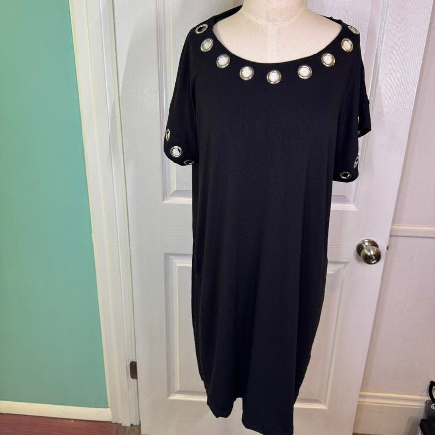 Michael Kors Black Grommet Trim Shift Dress Plus 1X Stretch Knit - $29.95