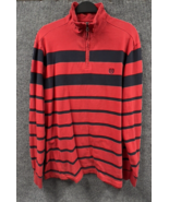 CHAPS Shirt Mens Large Red Blue Striped Pullover 1/4 Zip Cotton Long Sleeve - £13.61 GBP