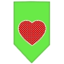 Red Swiss Dot Heart Screen Print Bandana Lime Green Size Large - £9.07 GBP