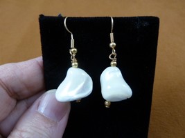 (EE473-174) 15mm bead white Mother of pearl freeform gemstone dangle earrings - £12.69 GBP