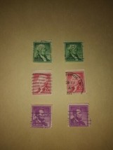 Lot #1 6 1954 Cancelled Postage Stamps Washington Jefferson Lincoln Vintage VTG - £9.52 GBP