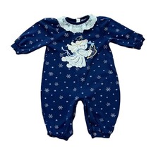 Healthtex Vintage 90s Blue Pajamas Bodysuit Baby 12 Months Angel Snowflake Lace - £9.27 GBP