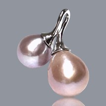 Enchanting Oval Round 9 - 11mm Keshi Purple Peach Pink Cultured 2 Pearls Pendant - £65.98 GBP