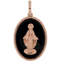 14k Rose Gold Black Enamel Oval Miraculous Medal Pendant - $1,189.00