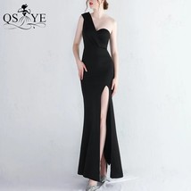 One  Black Evening Dresses Simple Sheath Stretchy Prom Gown Ruched Party Dress   - £102.41 GBP