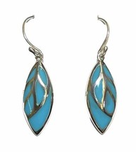 Turquoise Color Leaf Sterling Silver Dangle Drop Earrings - $35.28