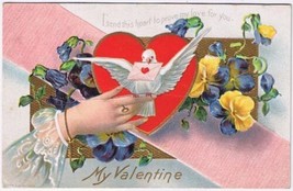 Postcard Embossed My Valentine Heart Dove Letter Hand - £3.09 GBP