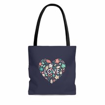 Flowers In Heart With Love Valentine&#39;s Day Evening Blue AOP Tote Bag - £20.73 GBP+