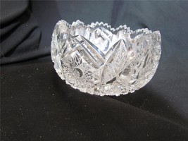 Vintage Etched Floral Clear Crystal Bowl Saw Tooth Edge 3&quot; Tall x 4.5&quot; Wide - £26.14 GBP