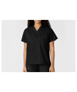 Wonderwink Scrub Top Womens L Black Originals Bravo V Neck Top Short Sleeve - £10.68 GBP