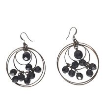 Vintage Black Faceted Bead Multi Hoop Dangle Earrings Gothic Boho Statement - $26.73