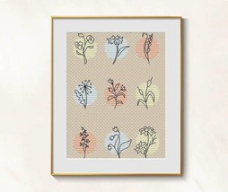 Watercolor Flowers Cross Stitch Minimalist Pattern Pdf - Floral Cross Stitch  - £3.10 GBP