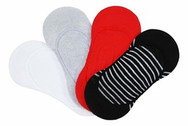 HUE 4-Pack Low Cut Women&#39;s Liner Socks Black Stripe Red White Gray OSFM NEW - £12.07 GBP