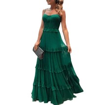Green Tulle Spaghetti Strap Womens Dress Elegant Party Evening Sleeveless  Long  - £79.13 GBP