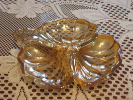 Jeannette Glass-Marigold-Shamrock/Clover-Divided Candy Dish-1900&#39;s-USA - $10.00