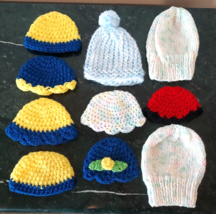 Newborn Baby Doll Hats Caps Hand Crochet Knit Lot 10 Handmade Homemade Preemie - £9.54 GBP